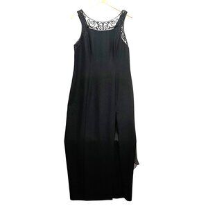 VTG Womens Elegant Chiffon Beaded Event Formal Size 14 Maxi Dress Gown Black